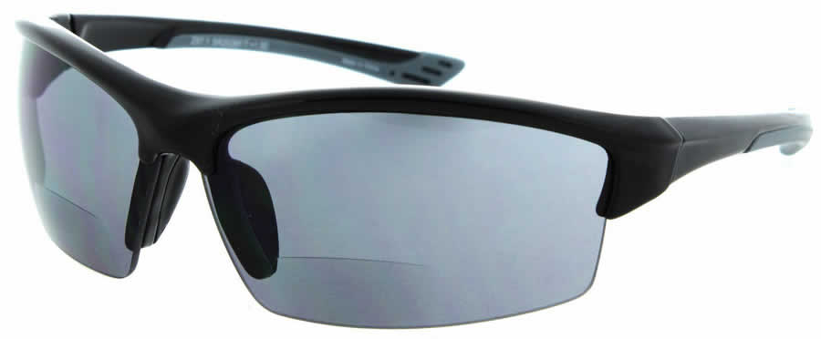 202 Bf In Black Grey Bifocal Safety Sunglasses Rimless Wrap Around